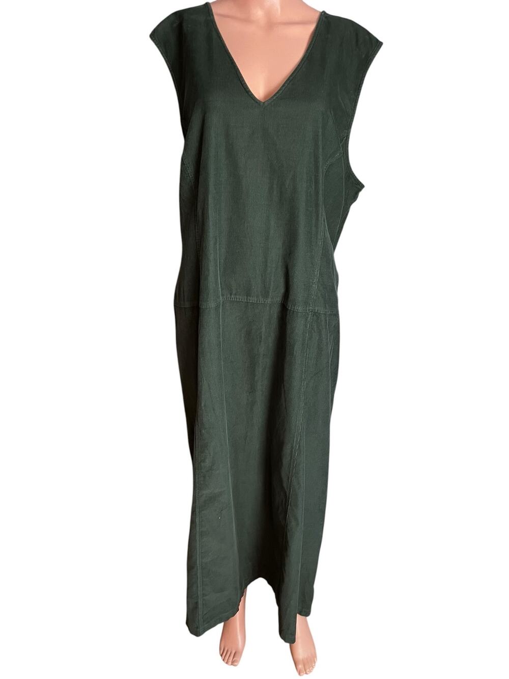 Vintage 90s Eddie Bauer Corduroy Maxi Jumper Dress Tall XXL Green 100% Cotton